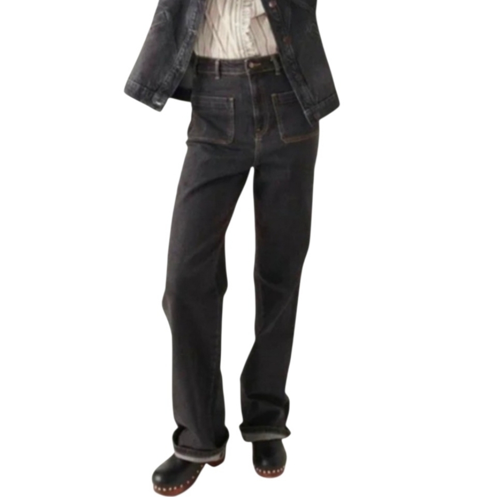 Ba&Sh Django Blackstone Jeans Straight Leg Patch Pocket High Rise Size 4